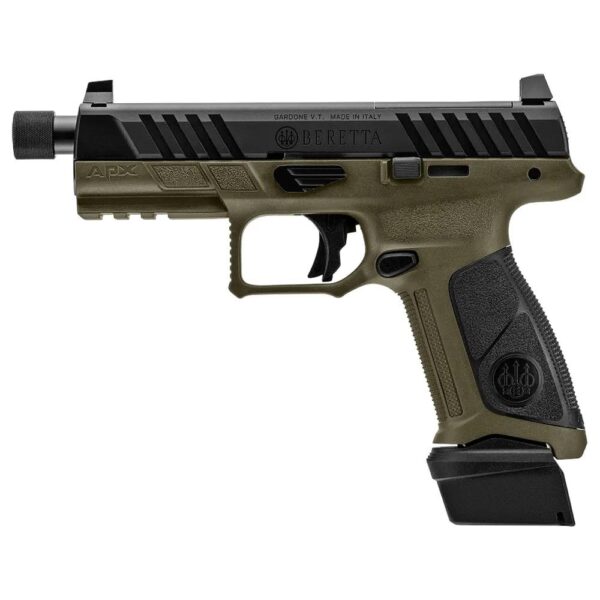 Beretta APX A1 Full Size Tactical Handgun 9mm Luger 21rd Magazines (3) 4.8" Threaded Barrel OD Green with Black Slide and Grip - Precision Shot Firearms