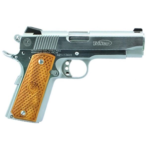 TriStar Pistol Amer Classic Commander 1911 Handgun 45 ACP 8/rd Magazine 4.25" Barrel Silver with Wood Barrel - Precision Shot Firearms