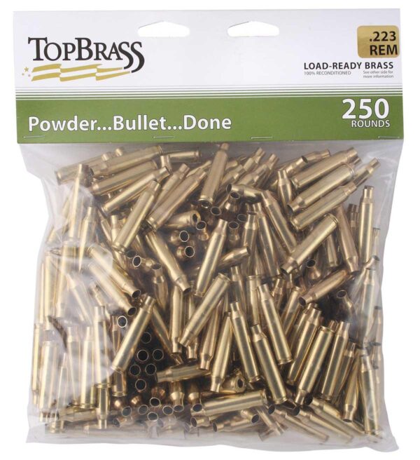 Top Brass Unprimed Remanufactured Rifle Brass .223 Rem Bagged Header Card Grade A+ 250/ct - Precision Shot Firearms