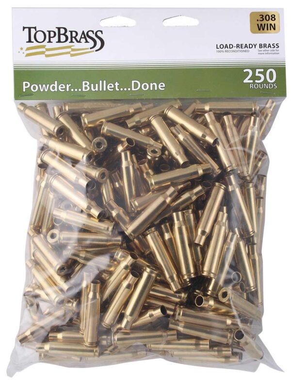 Top Brass Unprimed Remanufactured Rifle Brass .308 Win Bagged Header Card Grade A+ 250/ct - Precision Shot Firearms