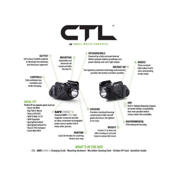 Viridian CTL Handgun Weapon Light 525 Lumens w SAFECharge - Precision Shot Firearms