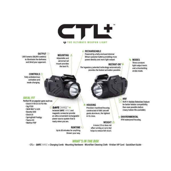 Viridian CTL+ Handgun Weapon Light 1100 Lumens with SAFECharge - Precision Shot Firearms