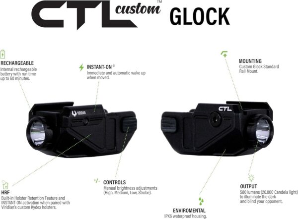 Viridian Custom CTL for Glock 17/19/22/23 580 Lumen Tactical Light w SAFECharge - Precision Shot Firearms