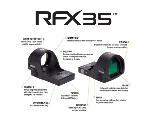 Viridian RFX35 1x22 Micro Green Dot Reflex Sight - RMR Mounting Pattern INSTANT-ON - Precision Shot Firearms