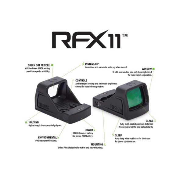 Viridian RFX11 Custom Green Dot Reflex Sight for Walther PDP/WMP Black Shield RMSc Footprint - Precision Shot Firearms