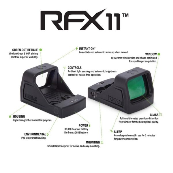 Viridian RFX11 Green Dot Reflex Sight 1x16 Shield RMSc Footprint FDE - Precision Shot Firearms