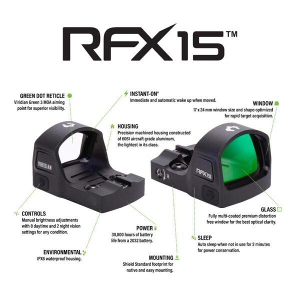 Viridian RFX15 Green Dot Reflex Sight Shield Footprint FDE - Precision Shot Firearms