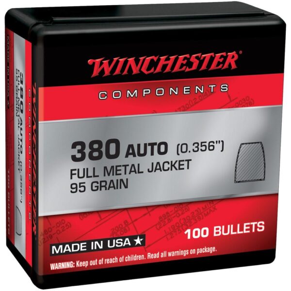 Winchester Handgun Bullets .380 ACP .356" 95 gr FMJ 100/ct - Precision Shot Firearms