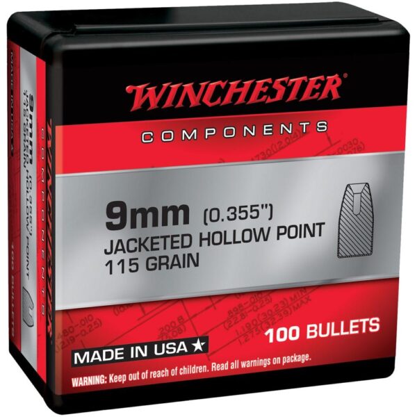 Winchester Handgun Bullets 9mm Luger .355" 115 gr JHP 100/ct - Precision Shot Firearms