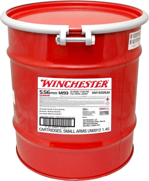 Winchester USA Lake City M193 Rifle Ammunition 5.56mm 55 gr. FMJ 3240 fps 14000/drum - Precision Shot Firearms