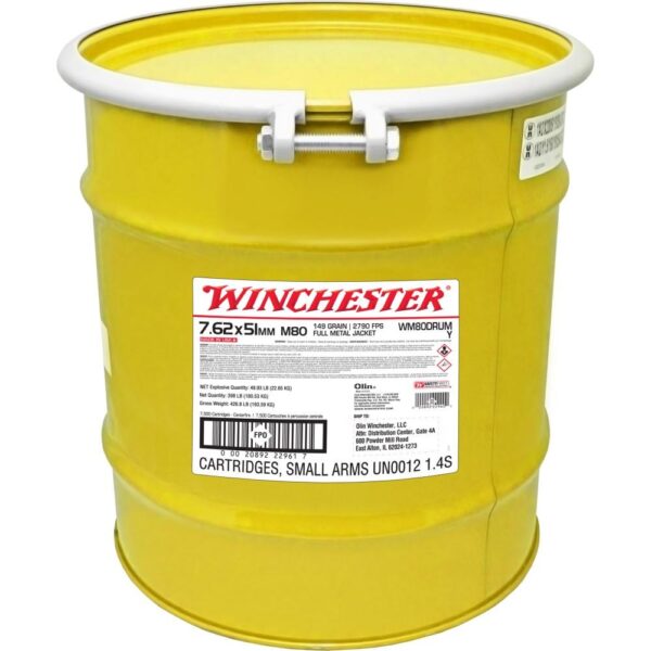 Winchester USA Lake City M80 Rifle Ammunition 7.62x51mm 149 gr. FMJ 2790 fps 7500/drum - Precision Shot Firearms