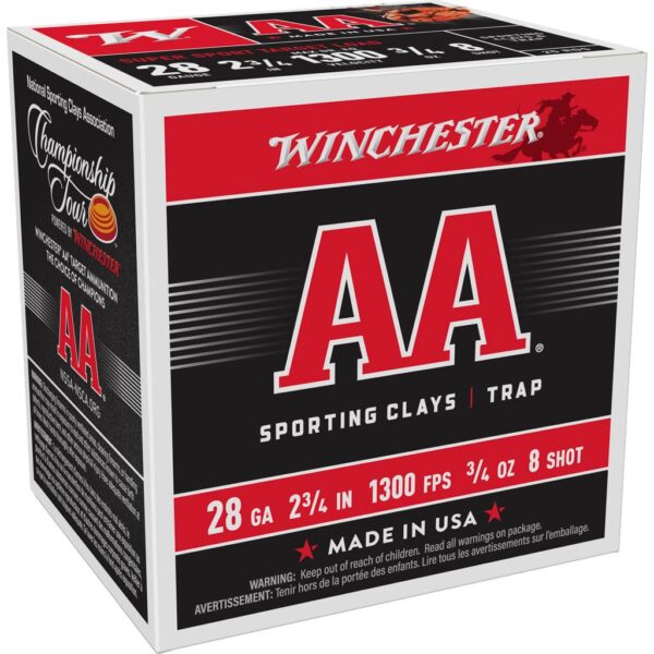 Winchester AA Super Sport Sporting Clays Shotshells 28 ga 2-3/4" 3/4 oz 1300 fps #8 25/ct - Precision Shot Firearms