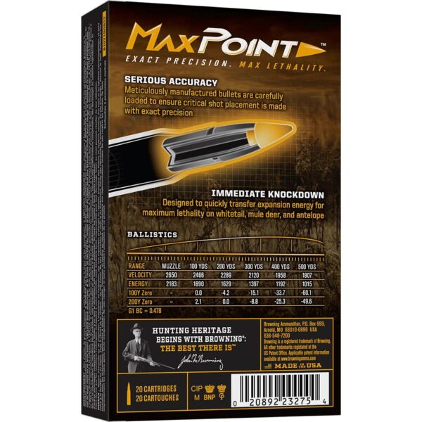 Browning Max Point Rifle Ammuntion 6.5 Creedmoor 140gr PT 2650 fps 20/ct - Precision Shot Firearms