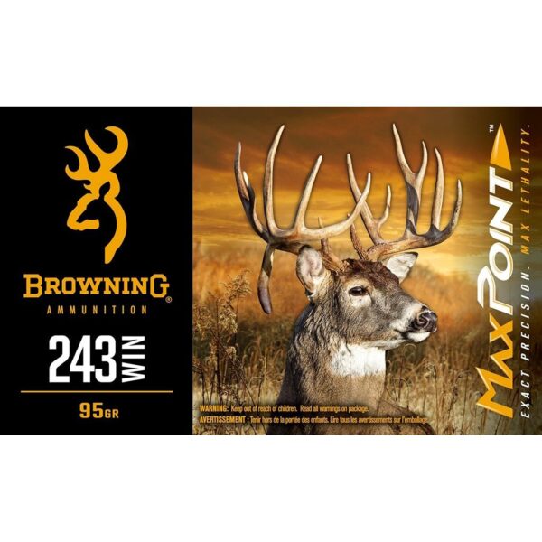 Browning Max Point Rifle Ammunition 243 Win 95gr PT 3100 fps 20/ct - Precision Shot Firearms