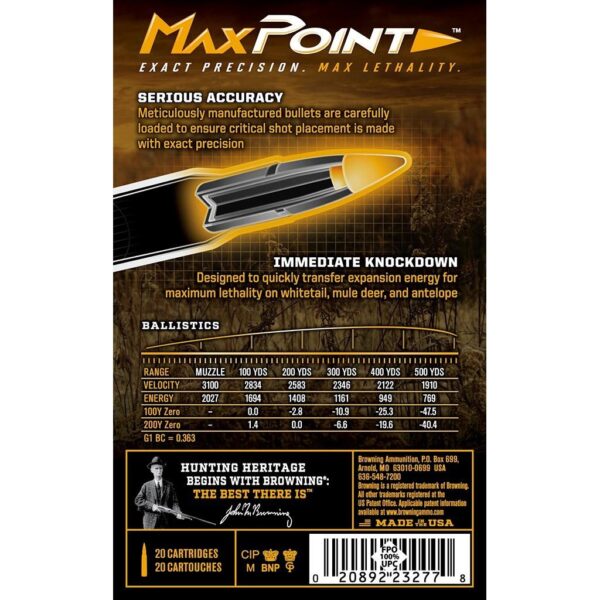 Browning Max Point Rifle Ammunition 243 Win 95gr PT 3100 fps 20/ct - Precision Shot Firearms