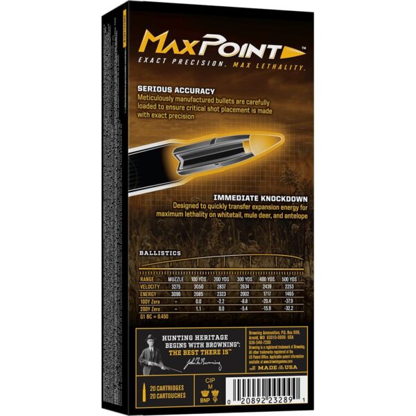 Browning Max Point Rifle Ammunition 270 Win 130gr PT 3275 fps 20/ct - Precision Shot Firearms