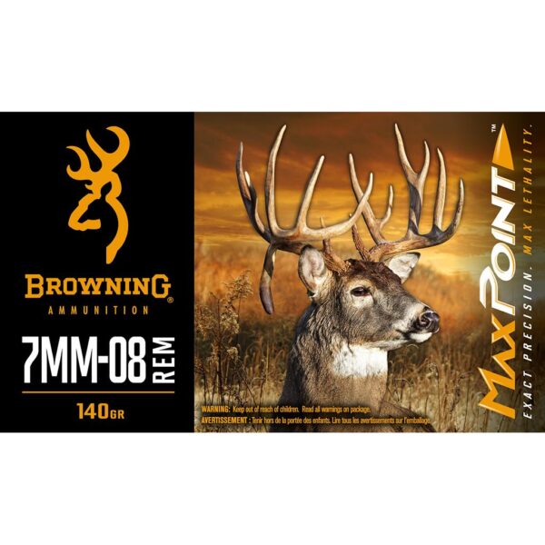 Browning Max Point Rifle Ammunition 7mm-08 Rem 140gr PT 2800 fps 20/ct - Precision Shot Firearms