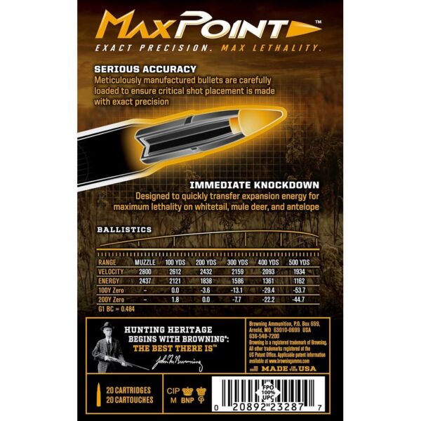 Browning Max Point Rifle Ammunition 7mm-08 Rem 140gr PT 2800 fps 20/ct - Precision Shot Firearms