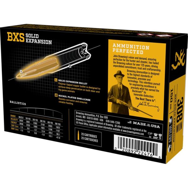 Browning Max Point Rifle Ammunition .308 Win 150gr BXS 2820 fps 20/ct - Precision Shot Firearms