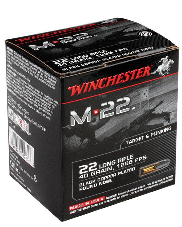 Winchester M-22 Rimfire Rifle Ammunition .22 LR 40 gr. RN 1255 fps 500/ct - Precision Shot Firearms