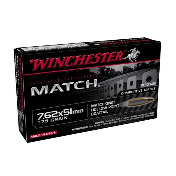 Winchester Match Rifle Ammunition 7.62x51mm NATO 175 gr. BTHP 2620 fps 20/ct - Precision Shot Firearms