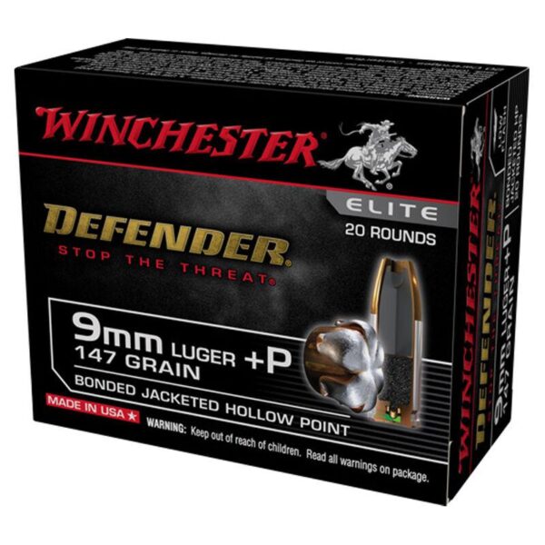 Winchester Defender Bonded Handgun Ammunition 9mm Luger (+P) 147 gr. JHP 1030 fps 20/ct - Precision Shot Firearms