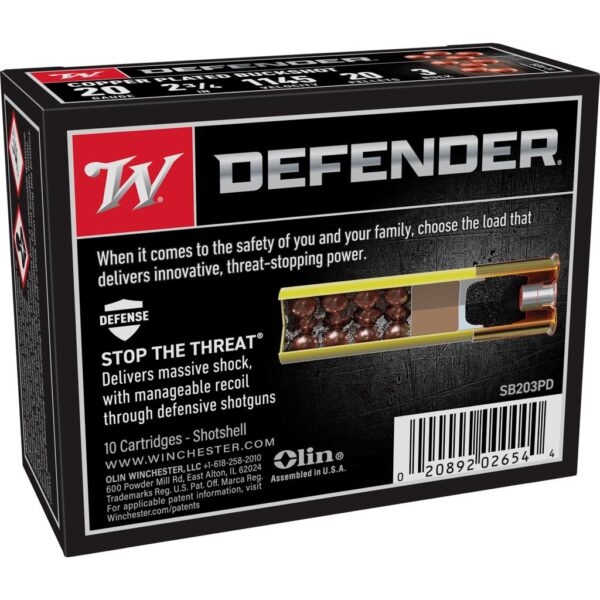 Winchester Copper Plated Defender Shotshell 20 ga 2-3/4" 20 pellet 1145 fps #3 10/ct - Precision Shot Firearms