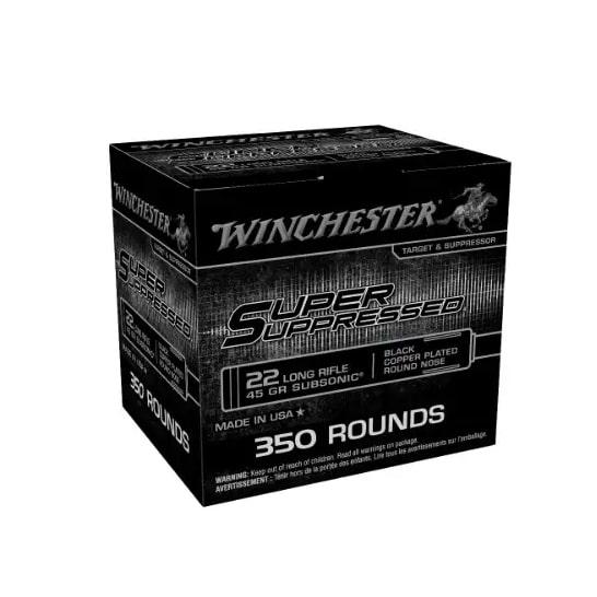 Winchester Super Suppressed Subsonic Rimfire Ammunition .22 LR 45gr CPRN 1090 fps 350/ct - Precision Shot Firearms