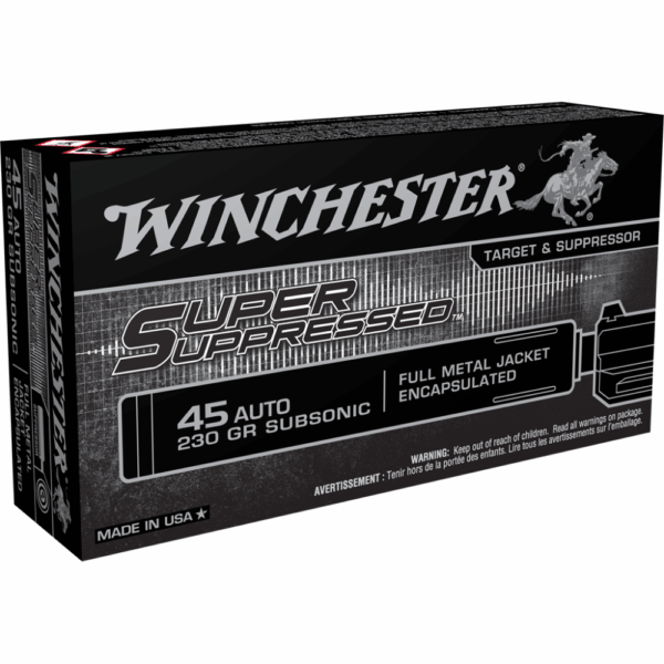 Winchester Super Suppressed Handgun Ammunition .45 ACP 230 gr. FMJE 850 fps 50/ct - Precision Shot Firearms