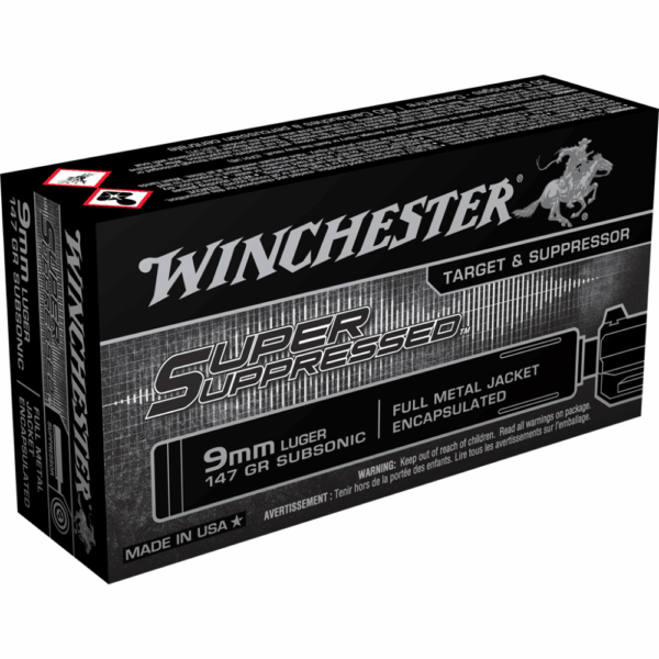 Winchester Super Supressed Handgun Ammunition 9mm Luger 147 gr. FMJE 990 fps 50/ct - Precision Shot Firearms