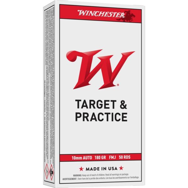 Winchester Target Handgun Ammunition 10mm Auto 180 gr. FMJ 1080 fps 50/ct - Precision Shot Firearms