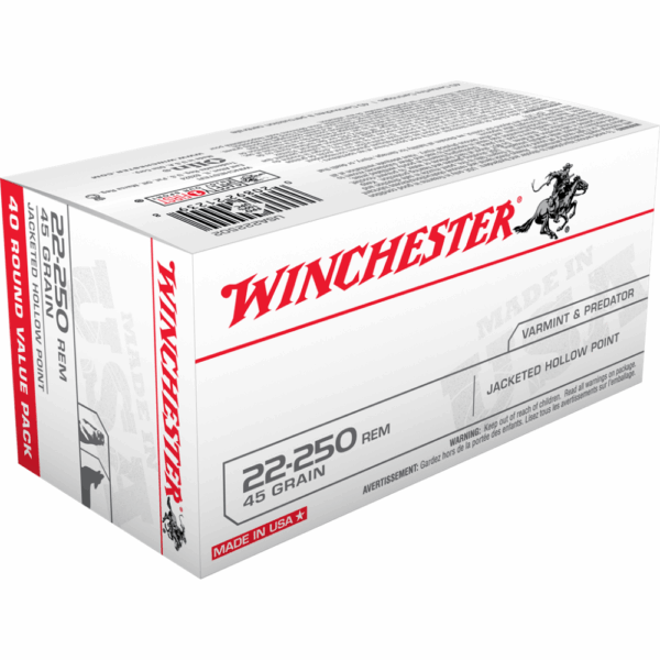 Winchester USA Rifle Ammunition .22-250 Rem 45 gr JHP 4000 fps 40/ct - Precision Shot Firearms
