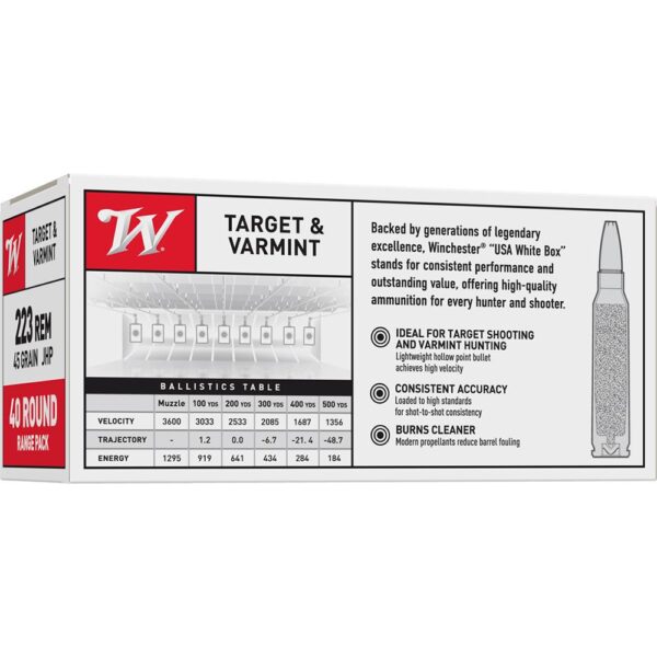 Winchester USA Rifle Ammunition .223 Rem 45 gr. JHP 3600 fps 40/ct - Precision Shot Firearms