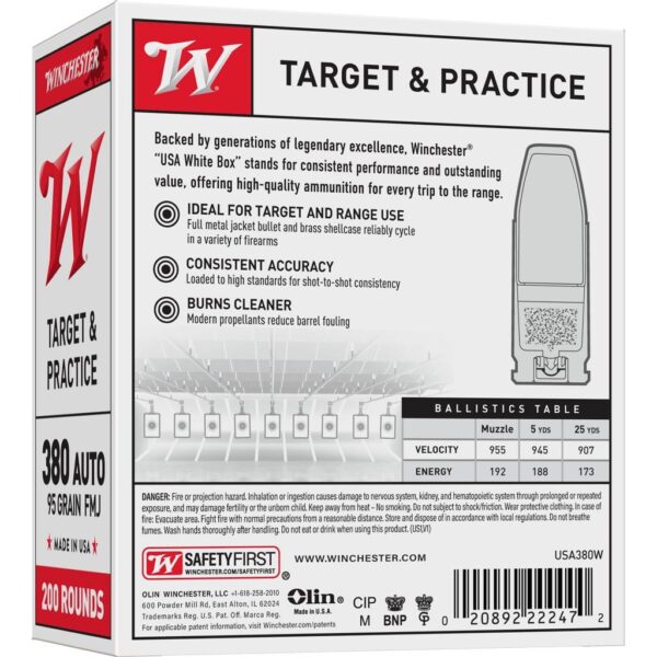 Winchester Government Handgun Ammunition .380 ACP 95 gr. FMJ 955 fps 200/ct - Precision Shot Firearms