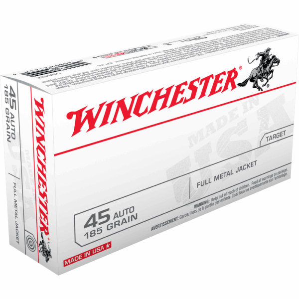 Winchester USA Handgun Ammunition .45 ACP 185 gr. FMJ 910 fps 50/ct - Precision Shot Firearms