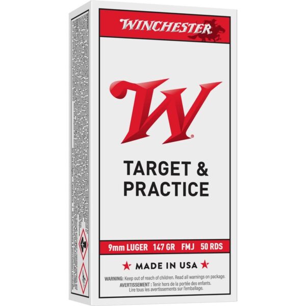 Winchester Target Handgun Ammunition 9mm Luger 147 gr. FMJ 990 fps 50/ct - Precision Shot Firearms