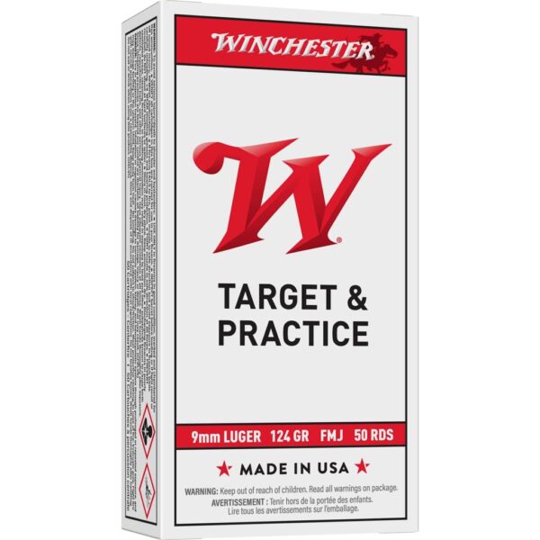Winchester USA Handgun Ammunition 9mm Luger 124 gr. FMJ 1140 fps 50/ct - Precision Shot Firearms