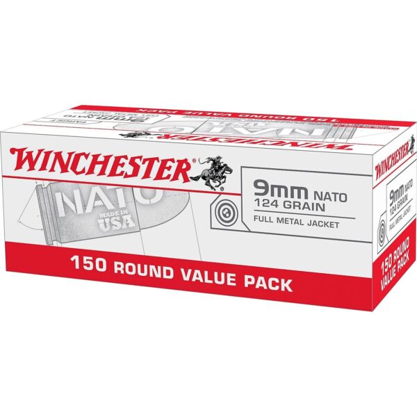 Winchester NATO Handgun Ammunition 9mm Luger 124 gr. FMJ 1140 fps 150/ct - Precision Shot Firearms