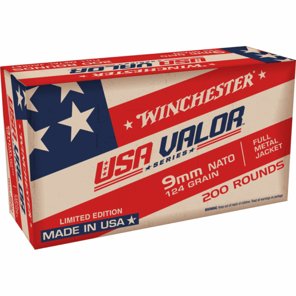 Winchester USA Valor NATO Handgun Ammunition 9mm Luger 124 gr. FMJ 1200 fps 200/ct - Precision Shot Firearms