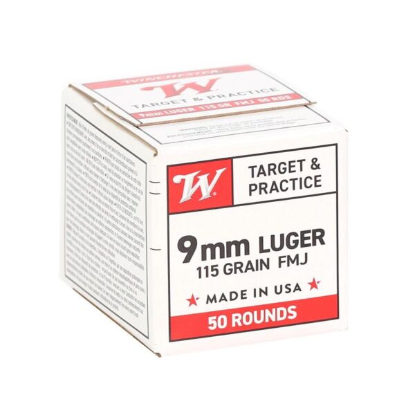 Winchester USA Target & Practice Handgun Ammunition 9mm Luger 115 gr. FMJ 1190 fps 50/ct - Precision Shot Firearms