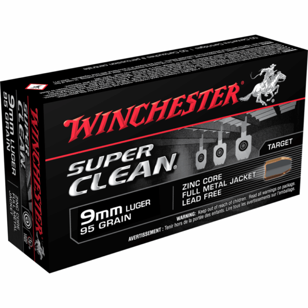 Winchester Super Clean NT Handgun Ammunition 9mm Luger 95 gr. FMJ 1225 fps 50/ct - Precision Shot Firearms