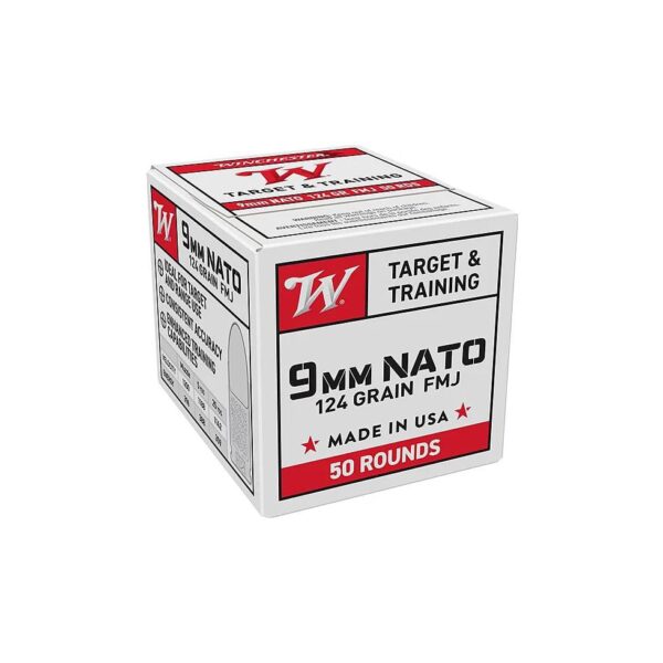 Winchester USA Target & Training NATO Handgun Ammunition 9mm Luger 124 gr. FMJ 1140 fps 50/ct - Precision Shot Firearms