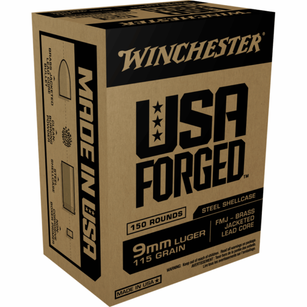 Winchester USA Forged- Steel Case Handgun Ammunition 9mm Luger 115 gr FMJ 1190 fps 150/ct - Precision Shot Firearms