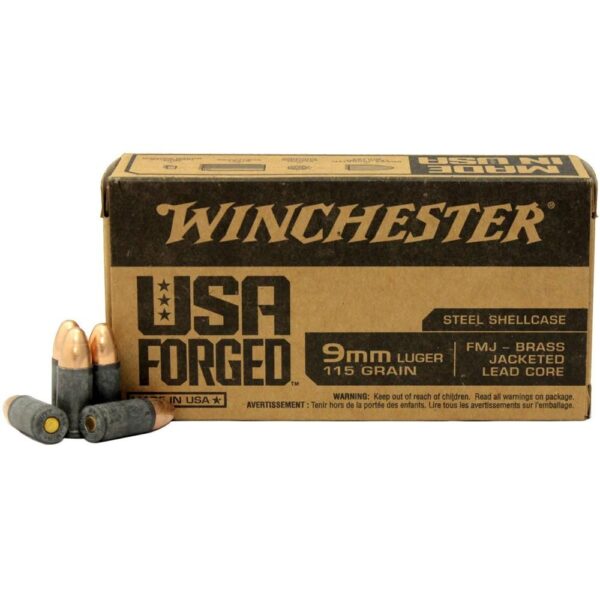 Winchester USA Forged- Steel Case Handgun Ammunition 9mm Luger 115 gr. FMJ 1190 fps 1000/ct - Precision Shot Firearms