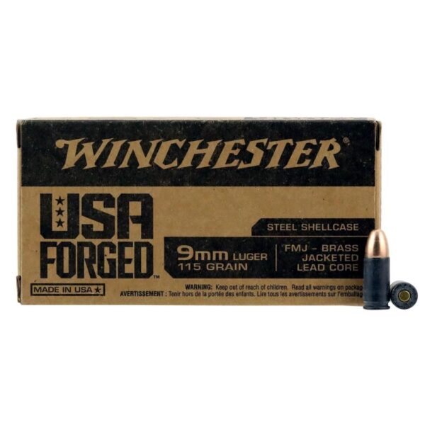 USA Forged- Steel Case Handgun Ammunition 9mm Luger 115 gr. FMJ 1190 fps 500/ct Boxed - Precision Shot Firearms