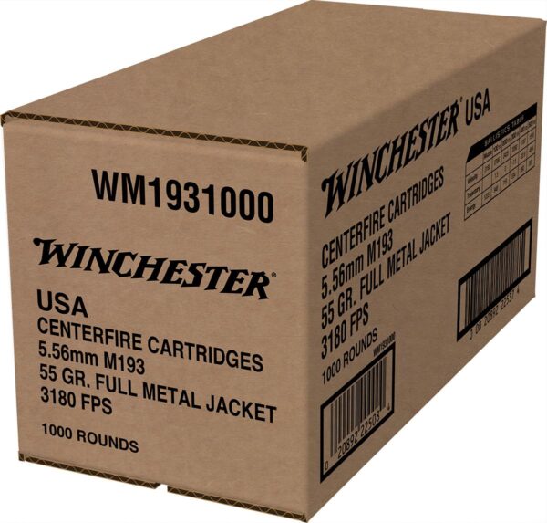 Winchester USA Lake City M193 Rifle Ammunition 5.56mm 55 gr. FMJ 3180 fps 1000/ct (Bulk) - Precision Shot Firearms