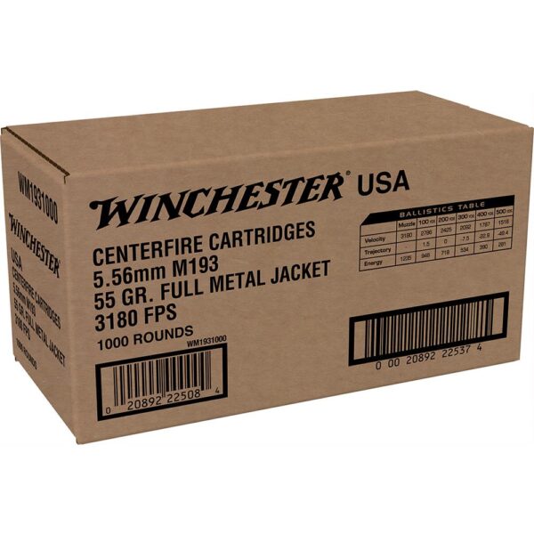 Winchester USA Lake City M193 Rifle Ammunition 5.56mm 55 gr. FMJ 3180 fps 1000/ct (Bulk) - Precision Shot Firearms