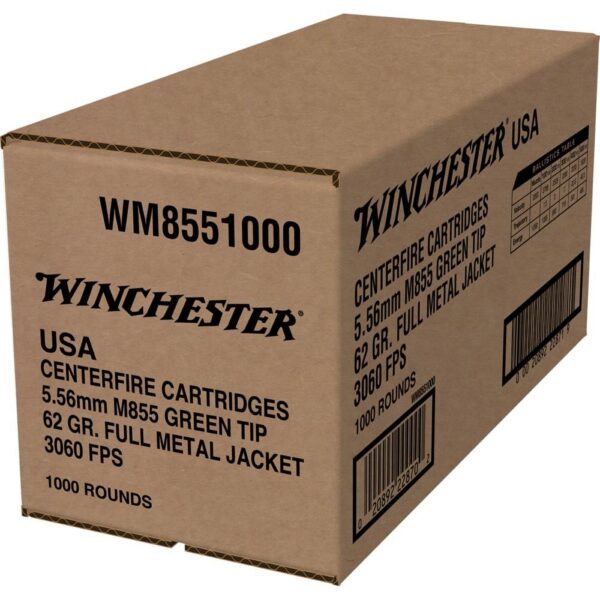 Winchester USA Lake City M855 Green Tip Rifle Ammunition 5.56mm 62 gr. FMJ 3060 fps 1000/ct (Bulk) - Precision Shot Firearms