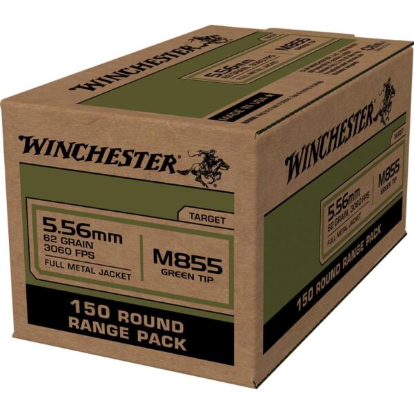 Winchester USA Lake City M855 Green Tip Rifle Ammunition 5.56mm 62 gr. FMJ 1255 fps 600/ct (Case of 4-150 Boxes) - Precision Shot Firearms