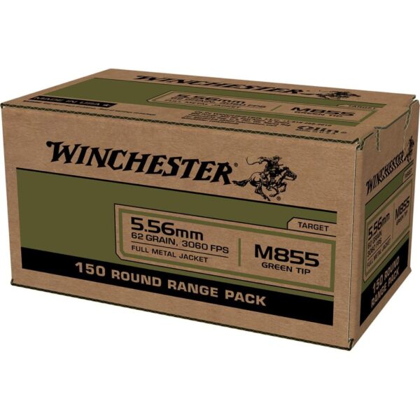 Winchester USA Lake City M855 Green Tip Rifle Ammunition 5.56mm 62 gr. FMJ 1255 fps 600/ct (Case of 4-150 Boxes) - Precision Shot Firearms